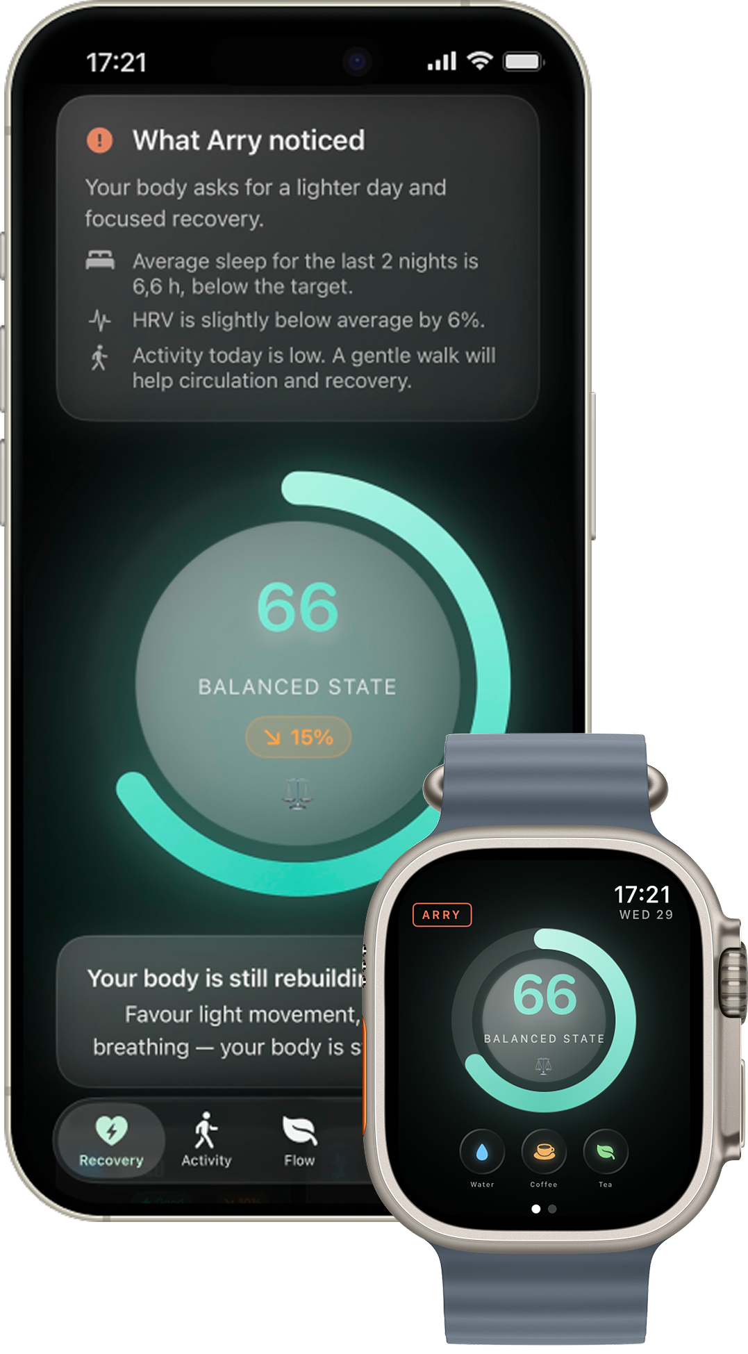 Arry — Recovery Score на экране iPhone